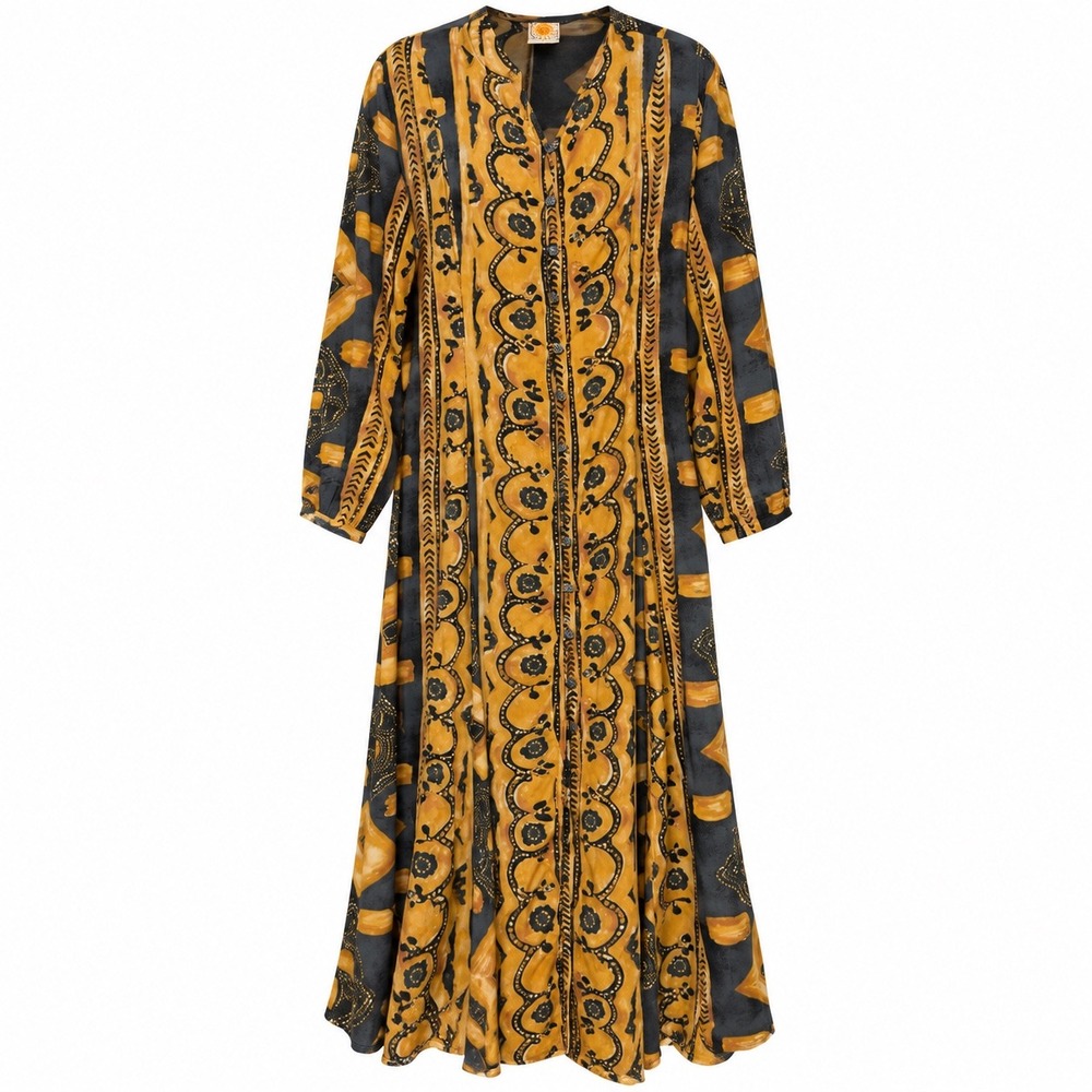 Vintage Chico's 10 Year Size 3 Boho Art To Wear Maxi Dress Women XL Bohemian